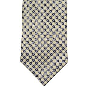 Venezia Mens Silk Tie Yellow Navy Blue Geometric Chain Link Pattern Italy